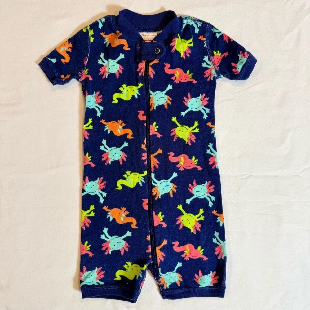 Hanna Andersson Shortie Sleeper Boys 6-12M Axolotls 2-Way Zip One-Piece Organic